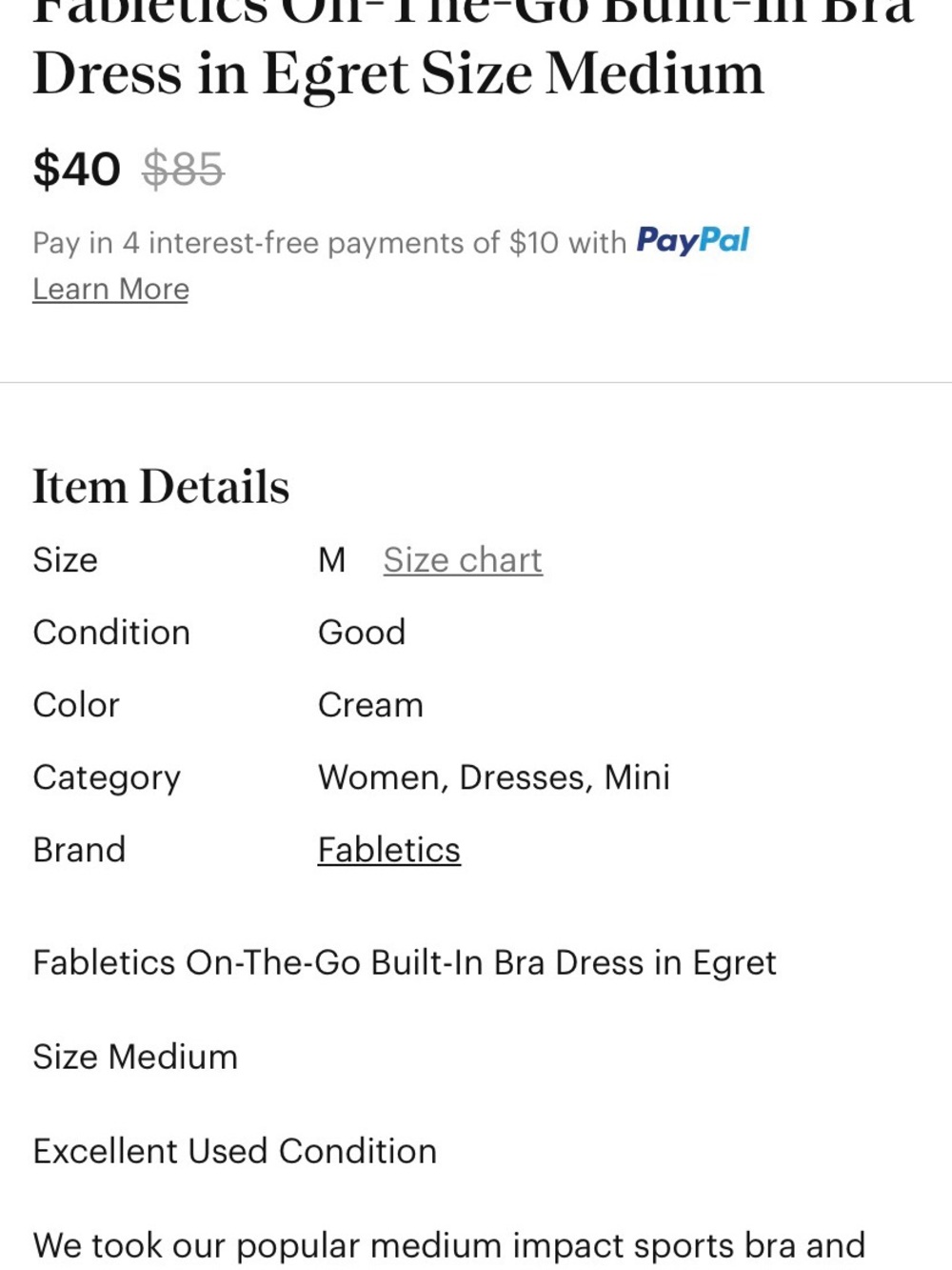 Fabletics Cream Racerback V-Neck Mini Dress - Picture 4 of 8